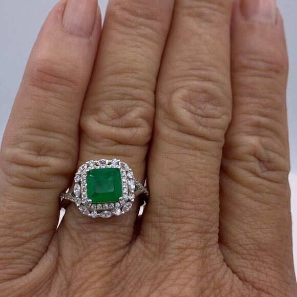 Earrings, NWOT, lab emerald, solid 925 sterling silver, long articulated drop - Picture 10 of 11